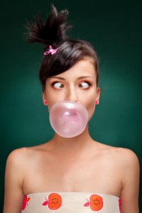 Kooky Lady Blowing a Bubble