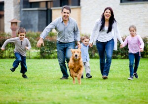 happy family running happily